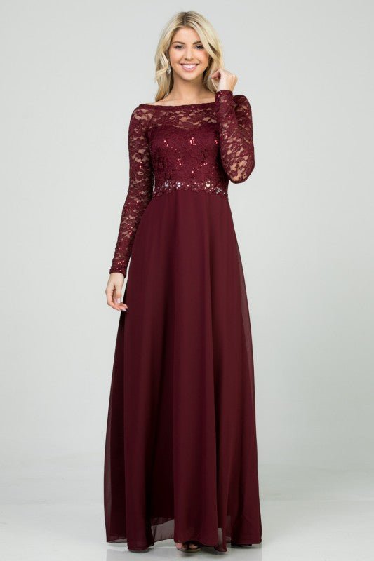 Women's Evening Lace Chiffon A-Line Maxi Dress | Zarnesh Women's Evening Lace Chiffon A-Line Maxi Dress | Zarnesh