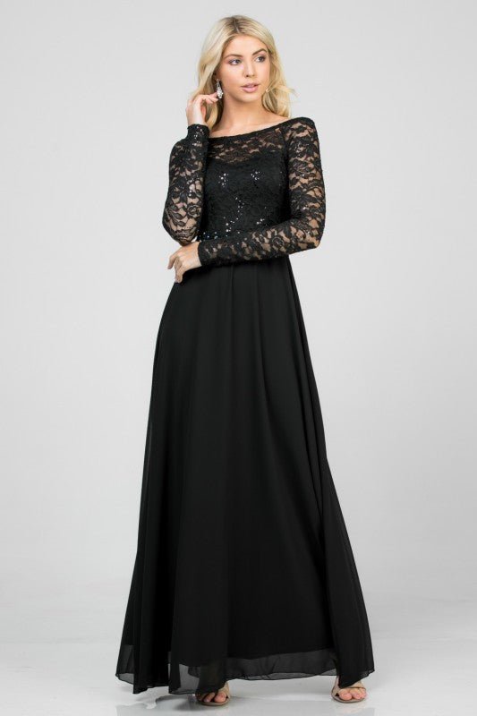 Women's Evening Lace Chiffon A-Line Maxi Dress