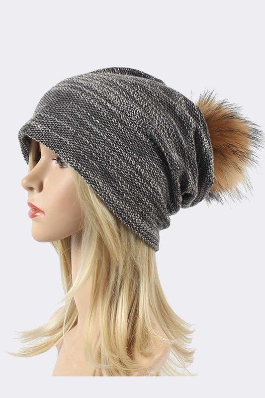 Faux Fur Pom Cotton Blend Slouchy Beanie | Zarnesh