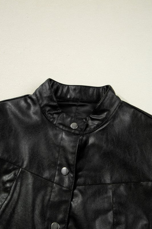 Women’s Faux Leather Boxy Button-Front Jacket | Zarnesh