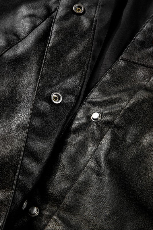 Women’s Faux Leather Boxy Button-Front Jacket | Zarnesh