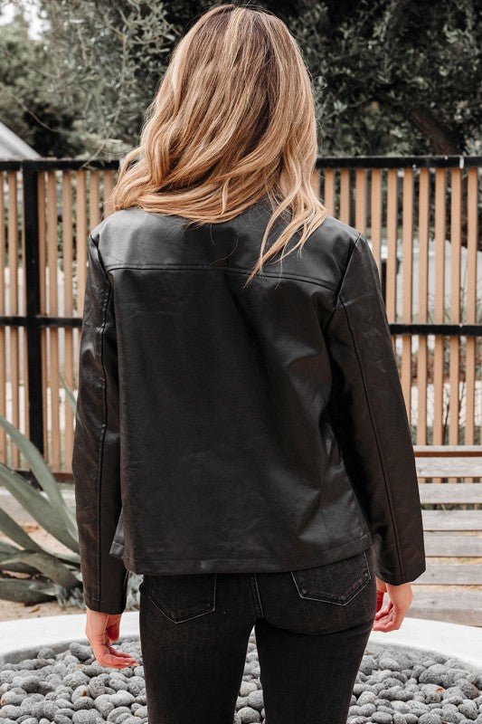 Women’s Faux Leather Boxy Button-Front Jacket | Zarnesh