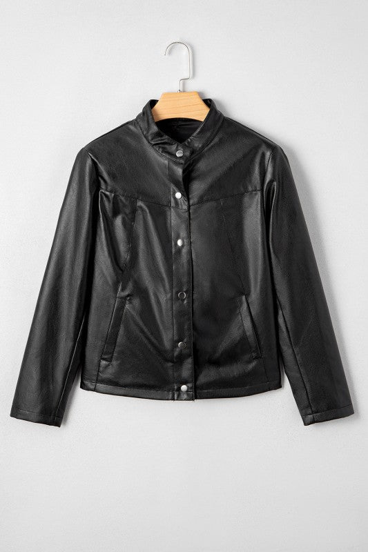 Women’s Faux Leather Boxy Button-Front Jacket | Zarnesh