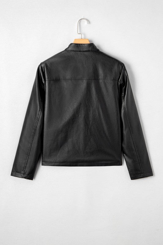 Women’s Faux Leather Boxy Button-Front Jacket | Zarnesh