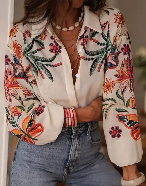 Women’s Floral Digital Button-Down Bishop Shirt | Zarnesh