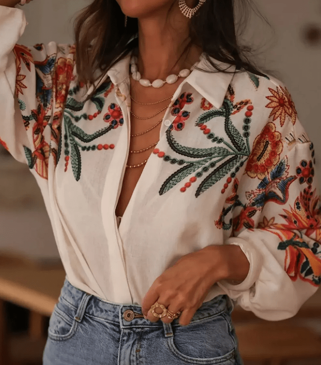 Women’s Floral Digital Button-Down Bishop Shirt | Zarnesh