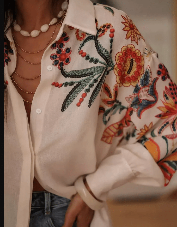 Women’s Floral Digital Button-Down Bishop Shirt | Zarnesh