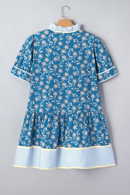 Women’s Floral Stripe Patchwork Plus Size Ruffle Dress | Zarnesh