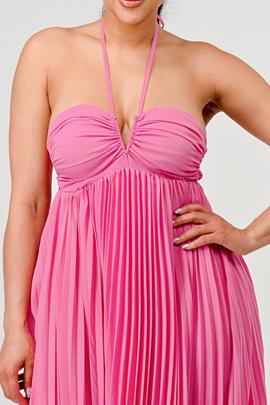strapless open back dress Davie A-line Waist Pleated Organza Midi Dress main image 0