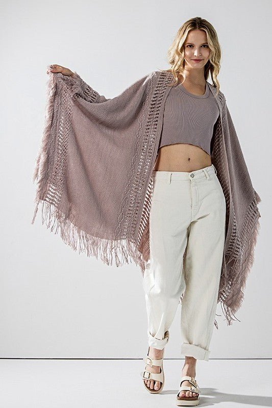Women’s Fringe Ruana Style Shawl Cardigan | Zarnesh