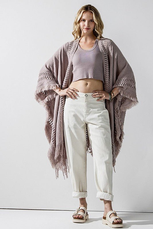 Women’s Fringe Ruana Style Shawl Cardigan | Zarnesh