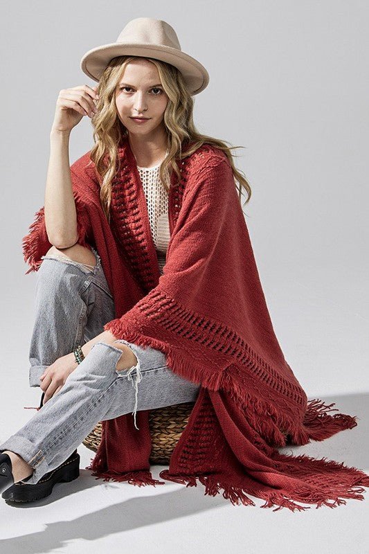 Women’s Fringe Ruana Style Shawl Cardigan | Zarnesh