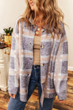 Women’s Fuzzy Plaid Button Up Collared Jacket | Zarnesh