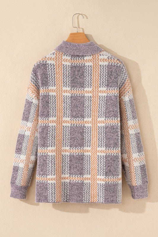 Women’s Fuzzy Plaid Button Up Collared Jacket | Zarnesh