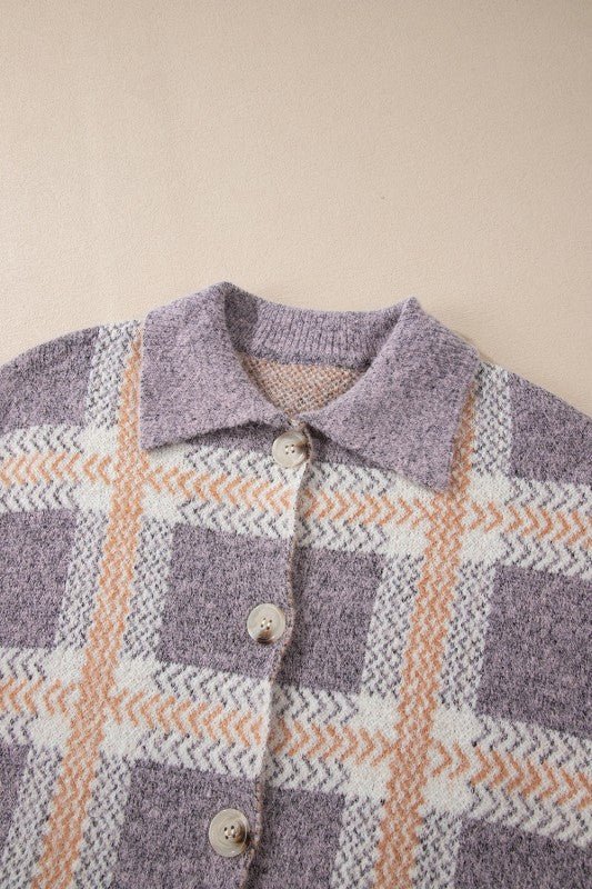 Women’s Fuzzy Plaid Button Up Collared Jacket | Zarnesh
