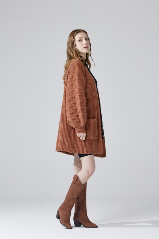 Women’s Knit Long Sleeve Pompom Sleeve Cardigan | Zarnesh