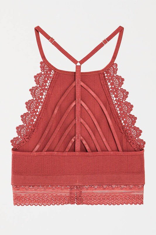 Women's Lace High Neck Lace-Trim Seamless Crochet Bralette | Zarnesh