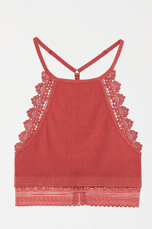 Women's Lace High Neck Lace-Trim Seamless Crochet Bralette | Zarnesh