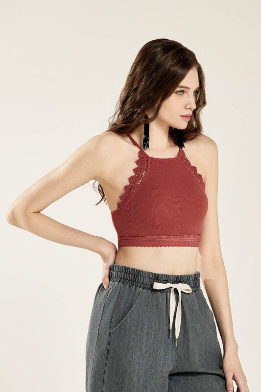 Women's Lace High Neck Lace-Trim Seamless Crochet Bralette | Zarnesh