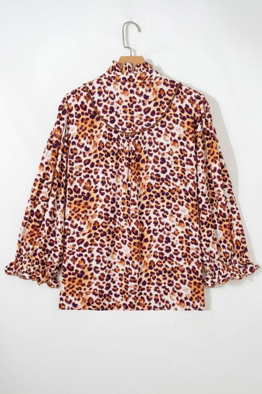 Women’s Leopard Plus Size Frilled Ruffle Neck Blouse | Zarnesh