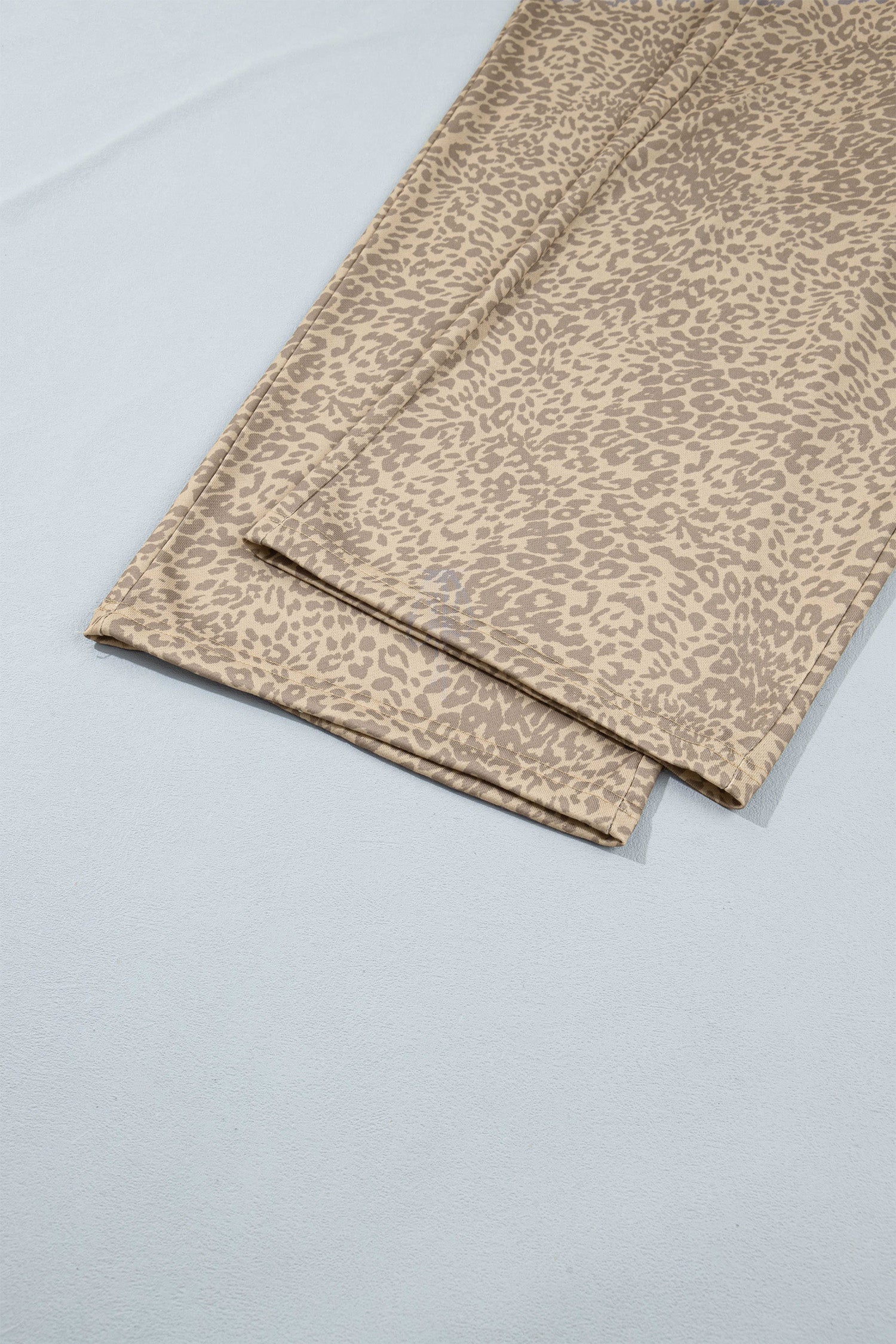 Khaki leopard wide leg pants hem detail
