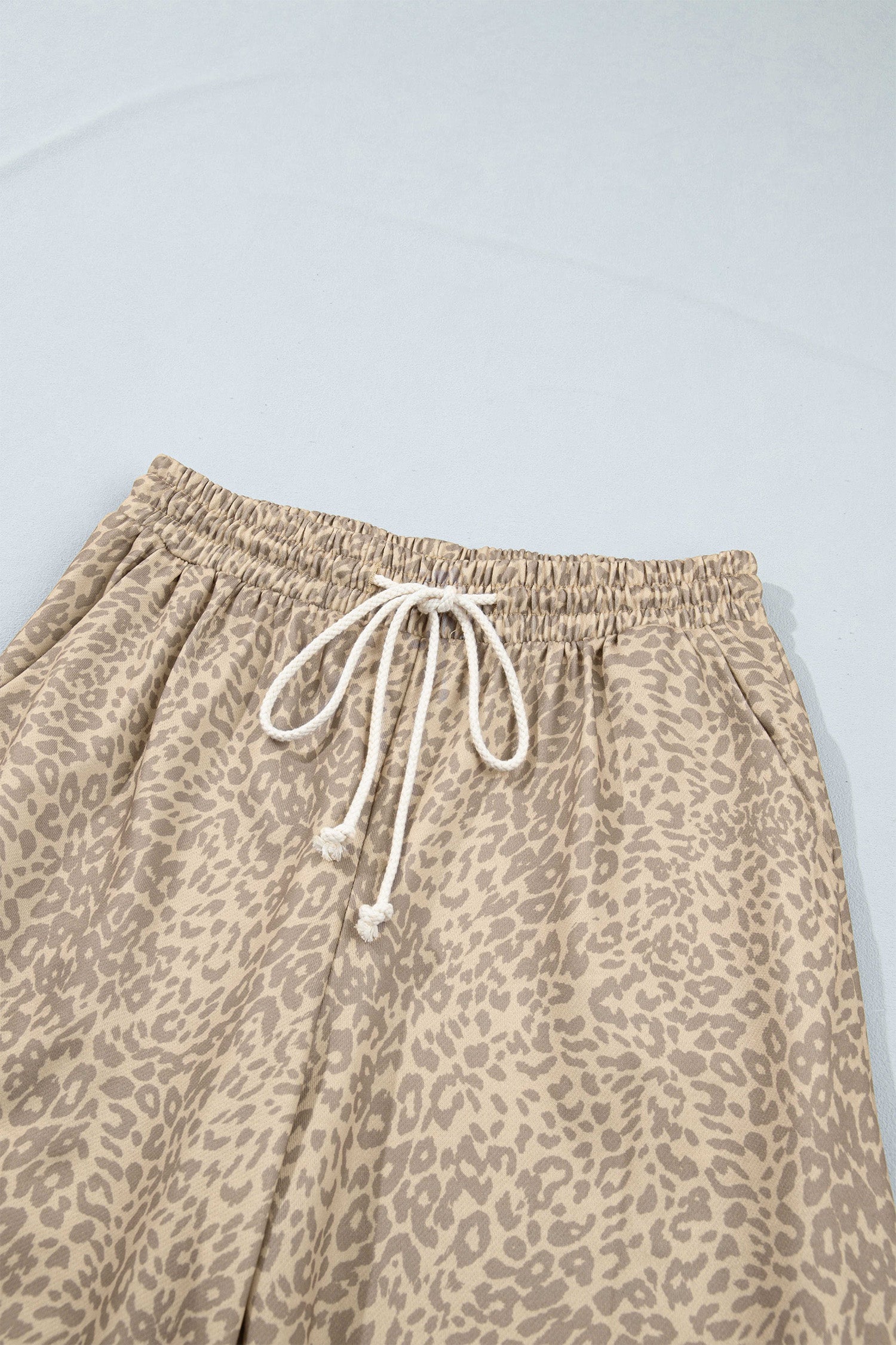 Khaki leopard pants elastic waist with drawstring