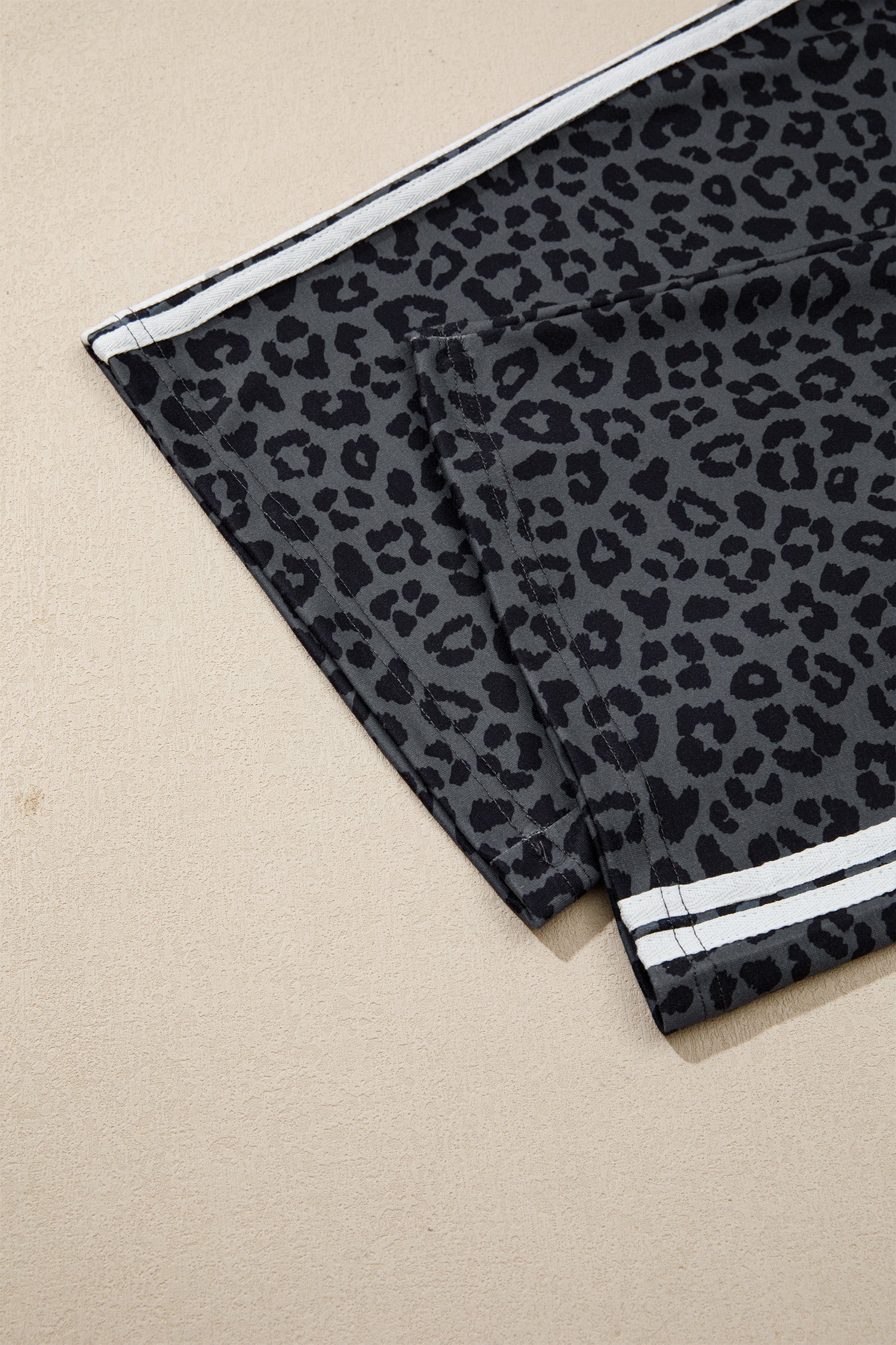 Gray leopard 3/4 sleeve with white varsity stripes