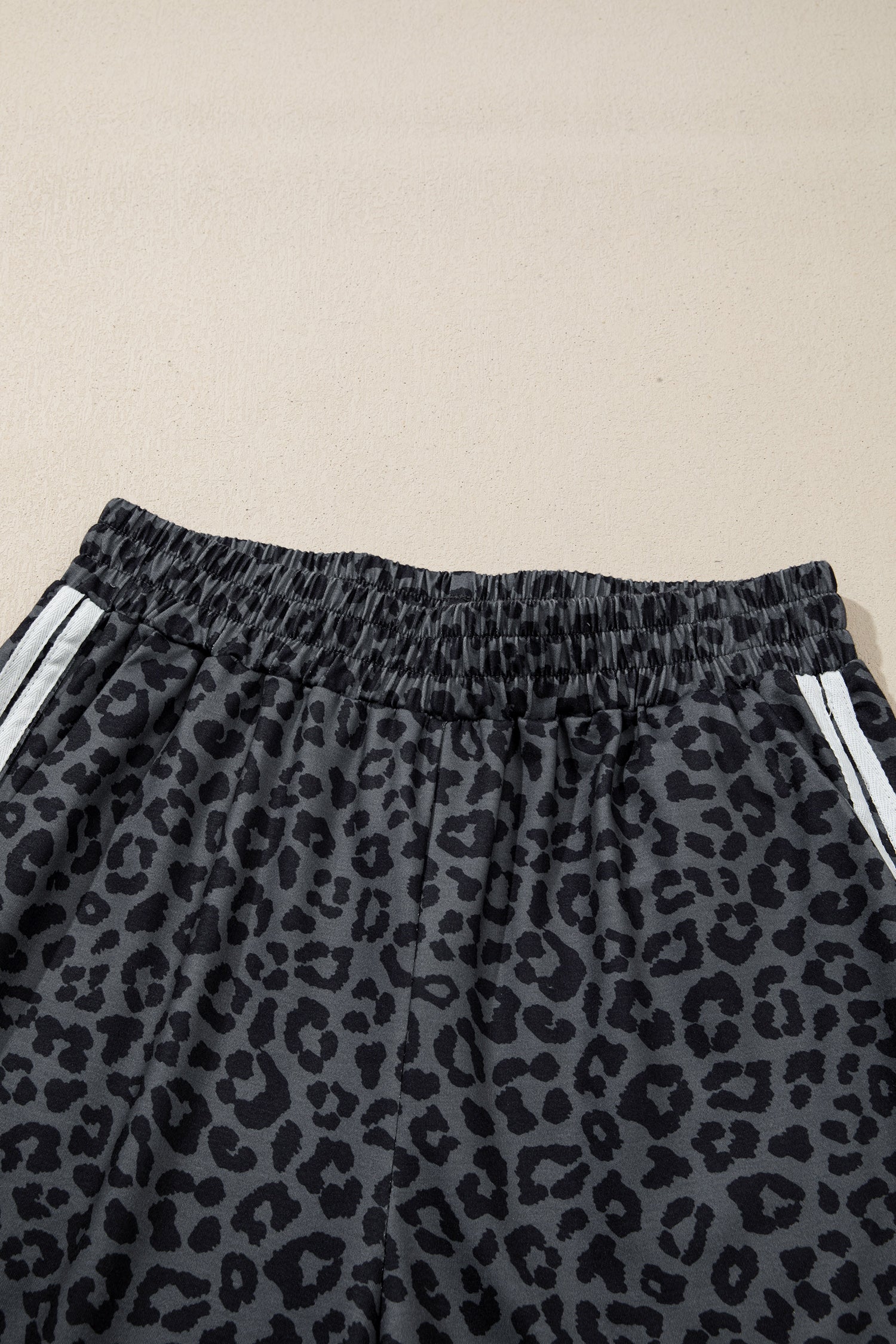 Gray leopard pants elastic waistband detail