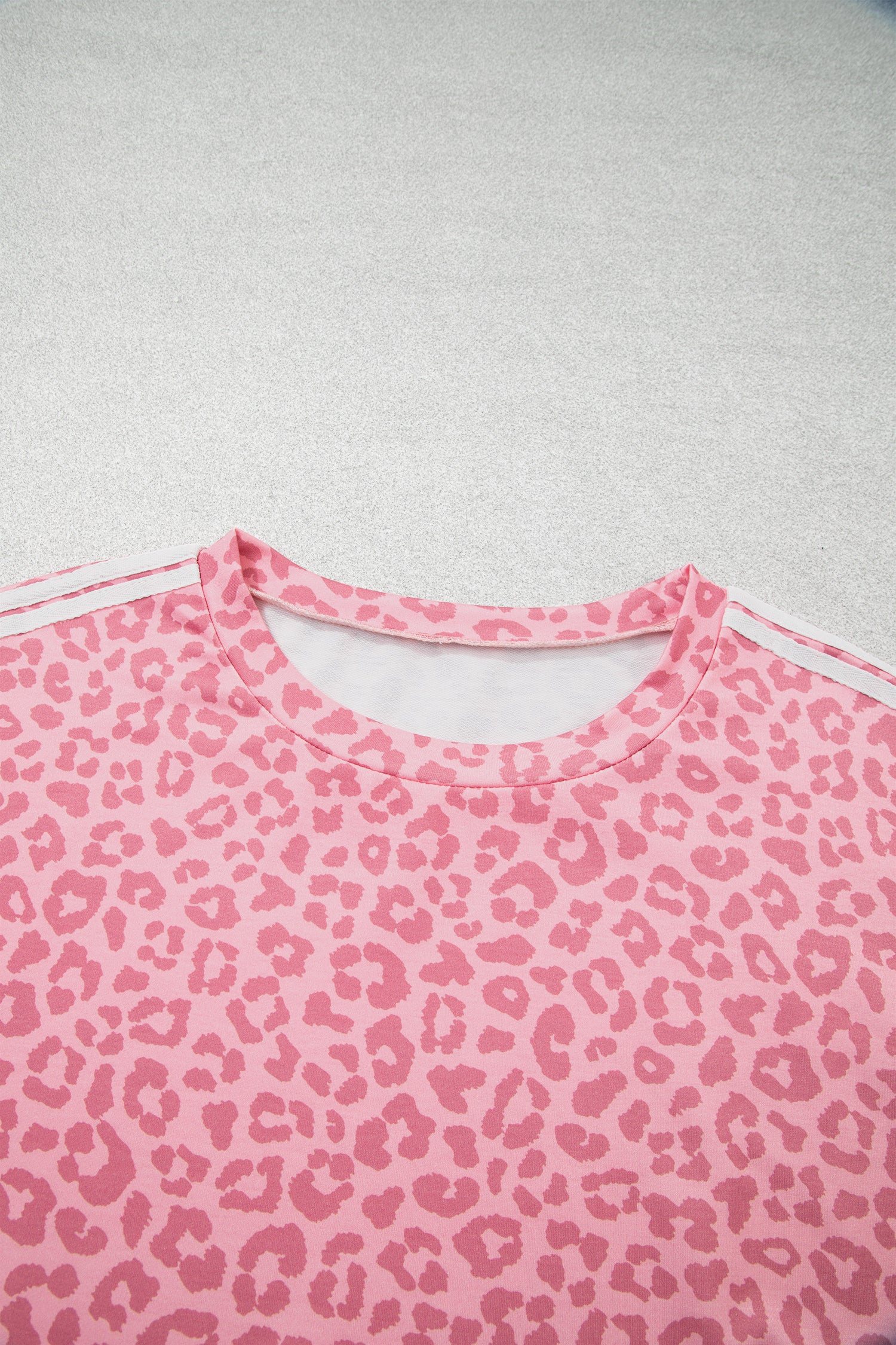 Pink leopard print top round neckline detail