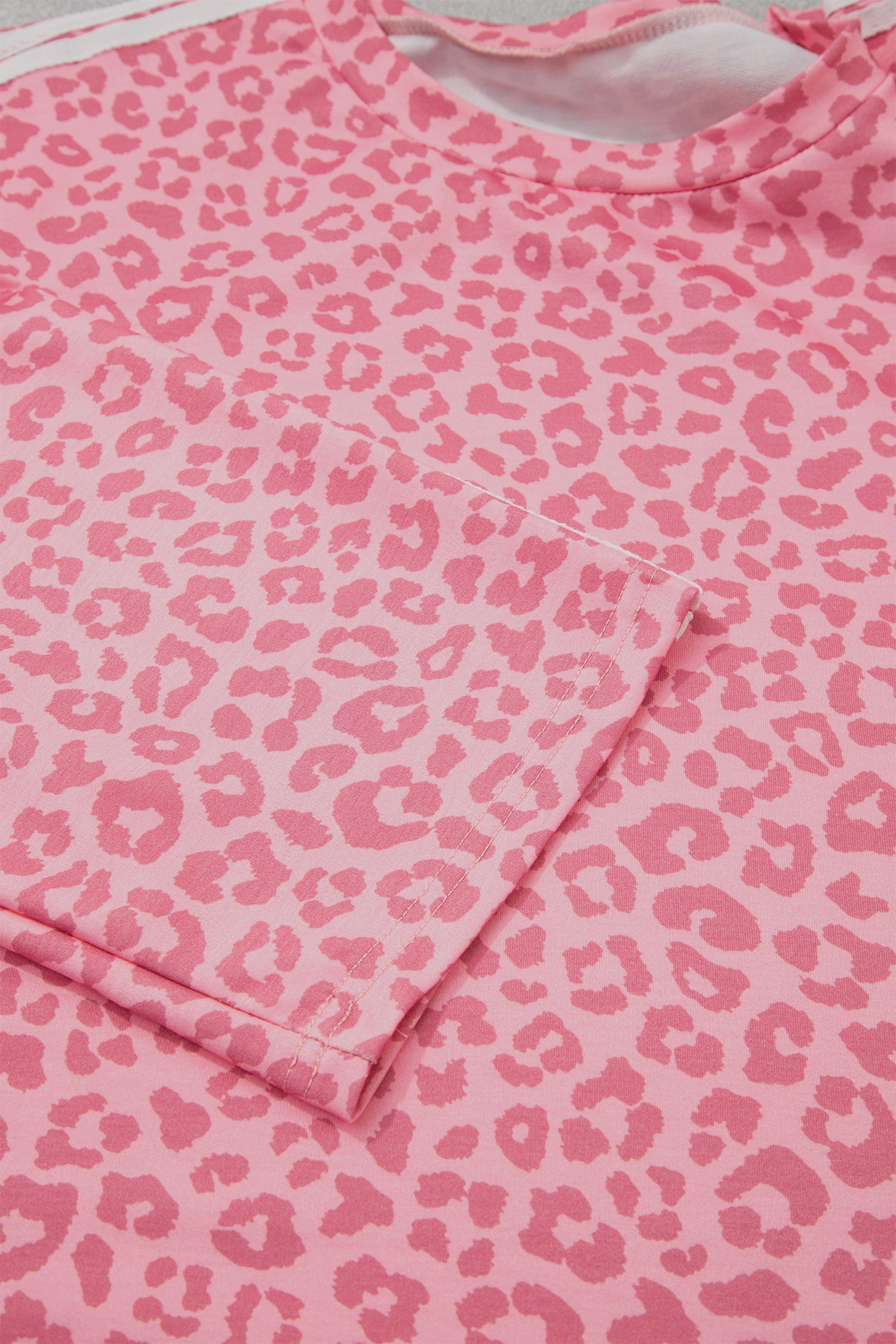 Pink leopard 3/4 sleeve with white varsity stripes