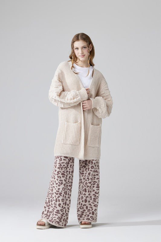 Women’s Long Pompom Sleeve Ribbed Cardigan | Zarnesh