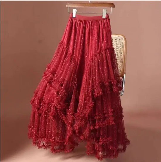Women's Mesh Ruffle Tiered Tulle Maxi Skirt | Zarnesh