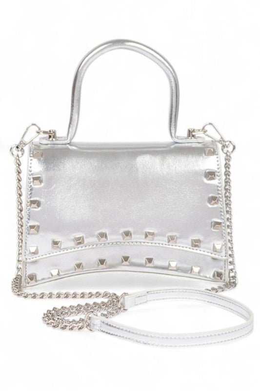 Women’s Metallic Faux Leather Studded Handle Swing Bag | Zarnesh