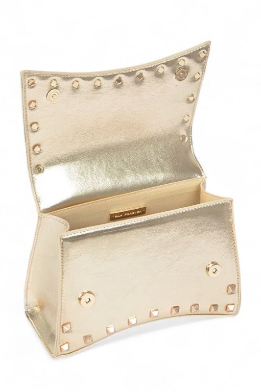 Women’s Metallic Faux Leather Studded Handle Swing Bag | Zarnesh