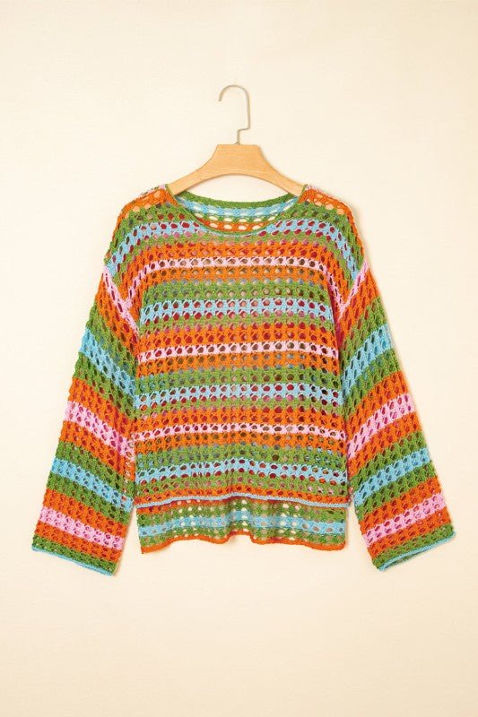 Women's Multi Stripe Open Knit Sweater Cover-Up Beach | Zarnesh