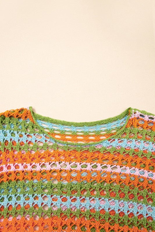 Women's Multi Stripe Open Knit Sweater Cover-Up Beach | Zarnesh