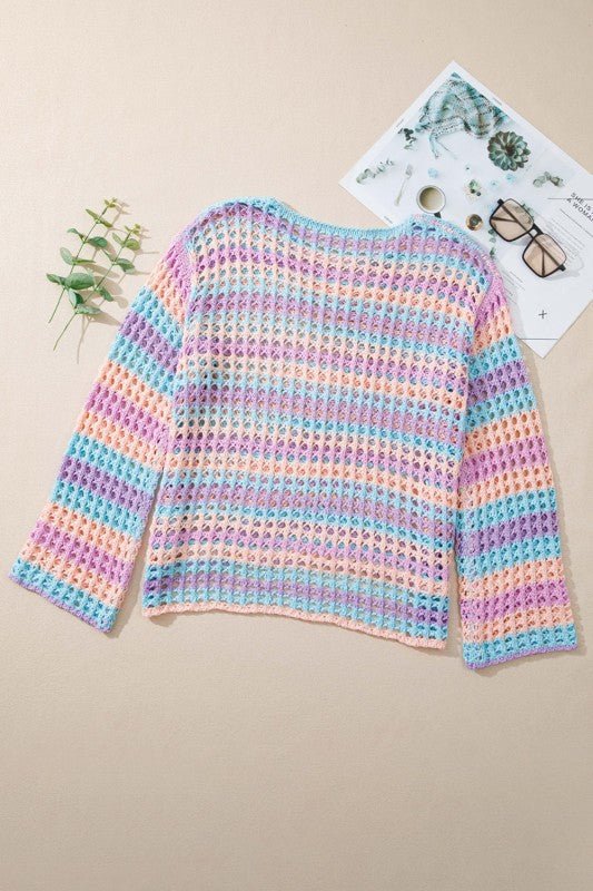Women's Multi Stripe Open Knit Sweater Cover-Up Beach | Zarnesh
