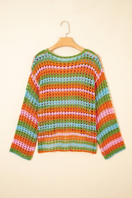 Women's Multi Stripe Open Knit Sweater Cover-Up Beach | Zarnesh