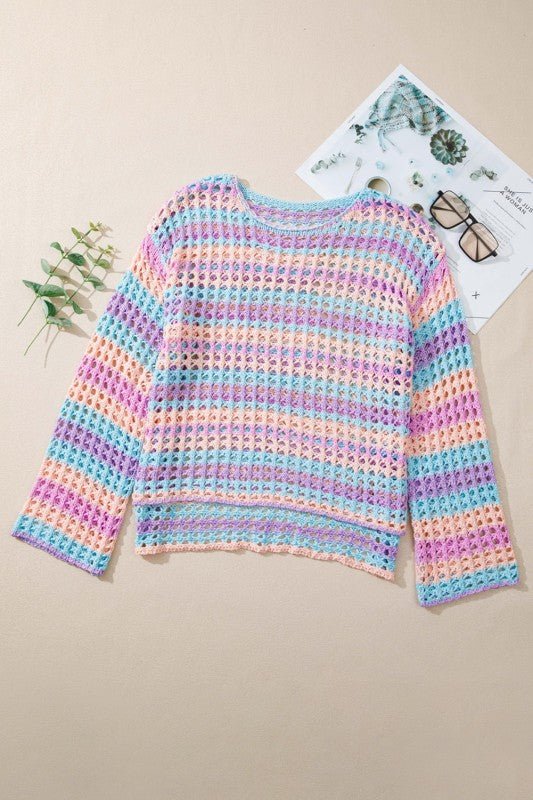 Women's Multi Stripe Open Knit Sweater Cover-Up Beach | Zarnesh