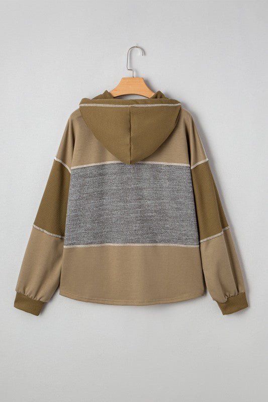 Women's Myrabella Waffle Knit Patchwork Half Button Hoodie | Zarnesh