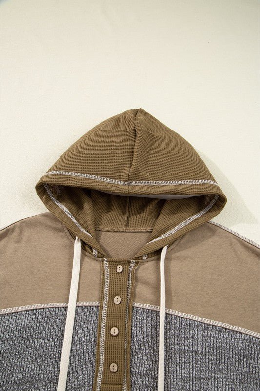 Women's Myrabella Waffle Knit Patchwork Half Button Hoodie | Zarnesh