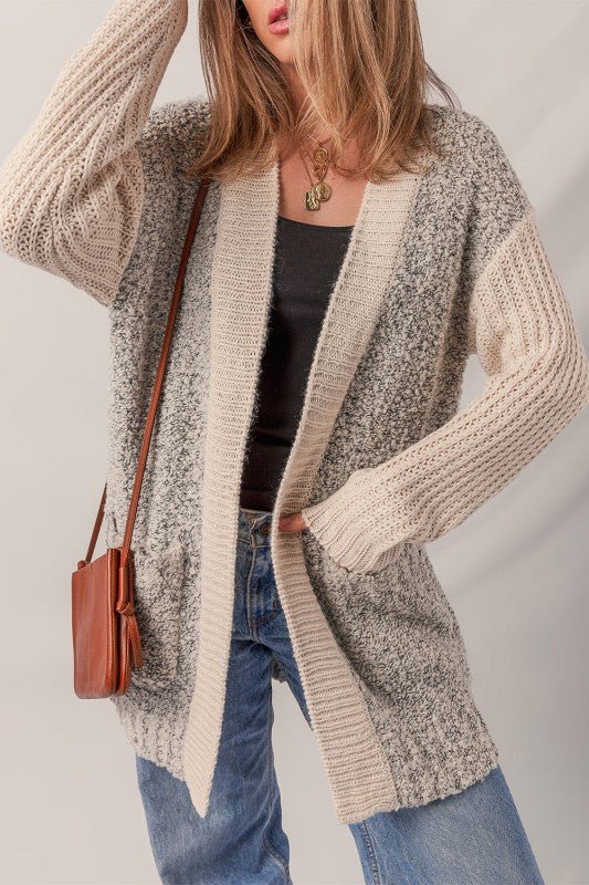 Women's Open Front Colorblock Pocketed Cardigan | Zarnesh