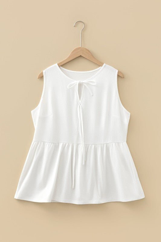 Women’s Peplum Plus Size Solid Sleeveless Bow Tie Tank Top | Zarnesh
