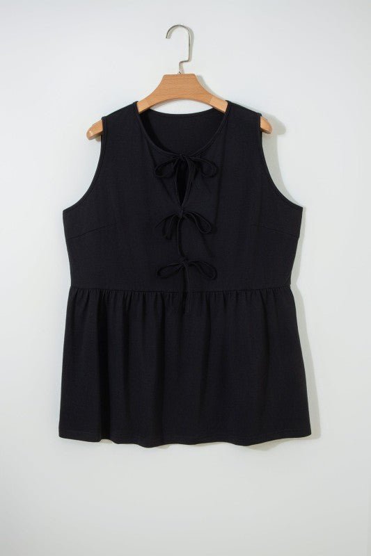 Women’s Peplum Plus Size Solid Sleeveless Bow Tie Tank Top | Zarnesh