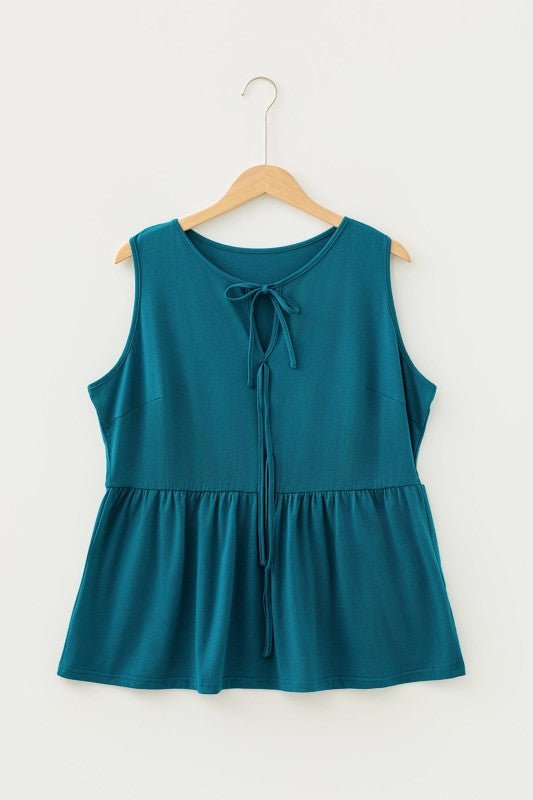 Women’s Peplum Plus Size Solid Sleeveless Bow Tie Tank Top | Zarnesh