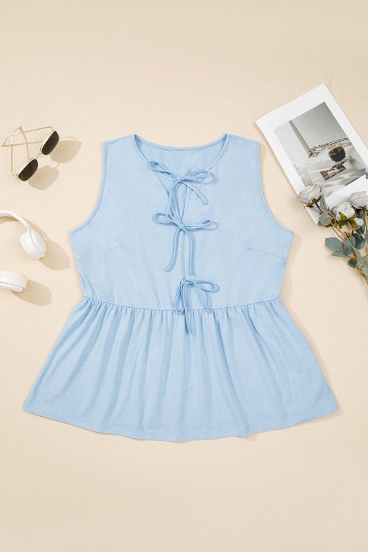 Women’s Peplum Plus Size Solid Sleeveless Bow Tie Tank Top | Zarnesh