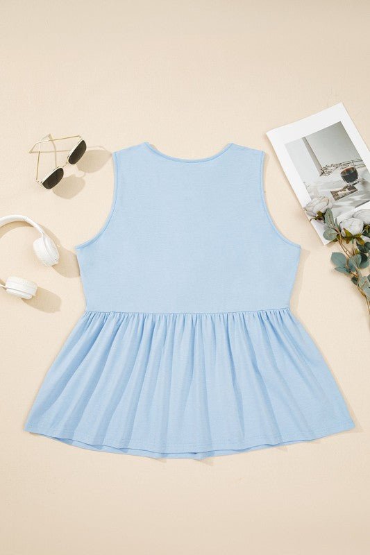 Women’s Peplum Plus Size Solid Sleeveless Bow Tie Tank Top | Zarnesh