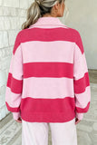 Women's pink color block striped knit sweater, back view