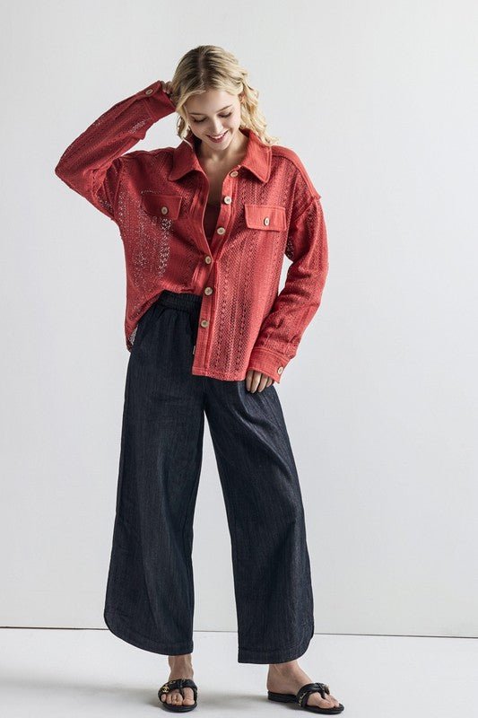 Women's Plus Boho Cotton Crochet Lace Button-Down Shacket | Zarnesh