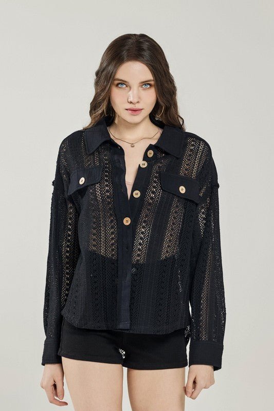 Women's Plus Boho Cotton Crochet Lace Button-Down Shacket | Zarnesh